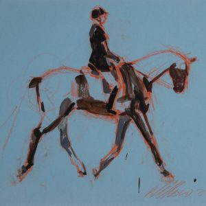 HORSE AND RIDER ON BLUE