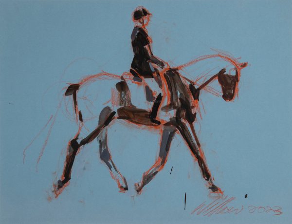 HORSE AND RIDER ON BLUE